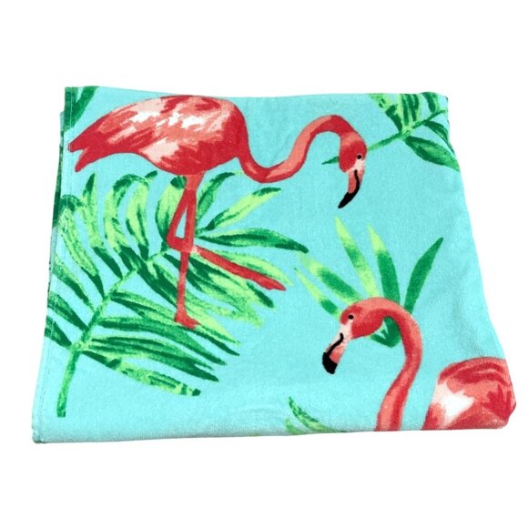 Macy's Other - Blue Pink Flamingo Large Beach Towel Tropical Palm Leaf Pool Bath Cotton READ